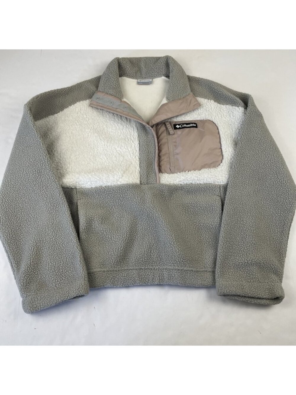 Columbia Helvetia 1/2 Snap Pullover Women’s M Sherpa Fleece Gray Cream Cozy